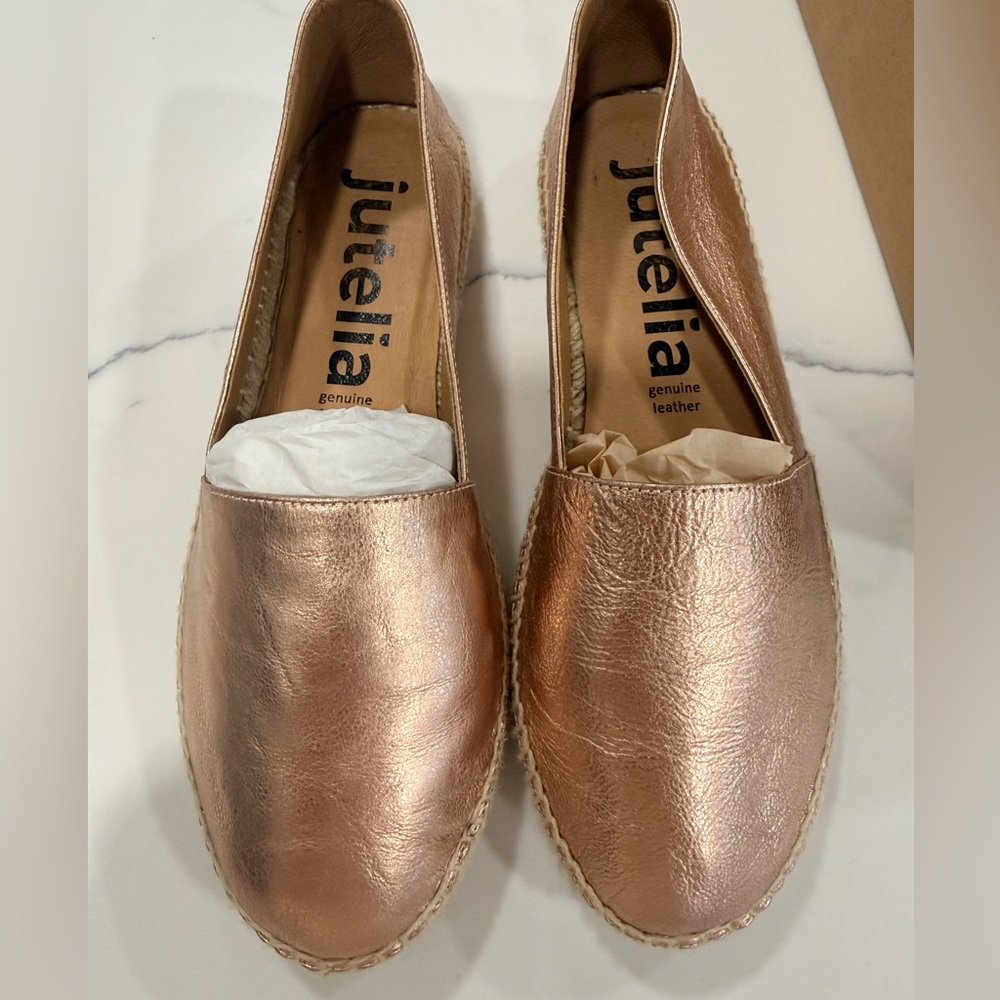 Jutelia NEW- Rose Gold Leather Espadrille Flats